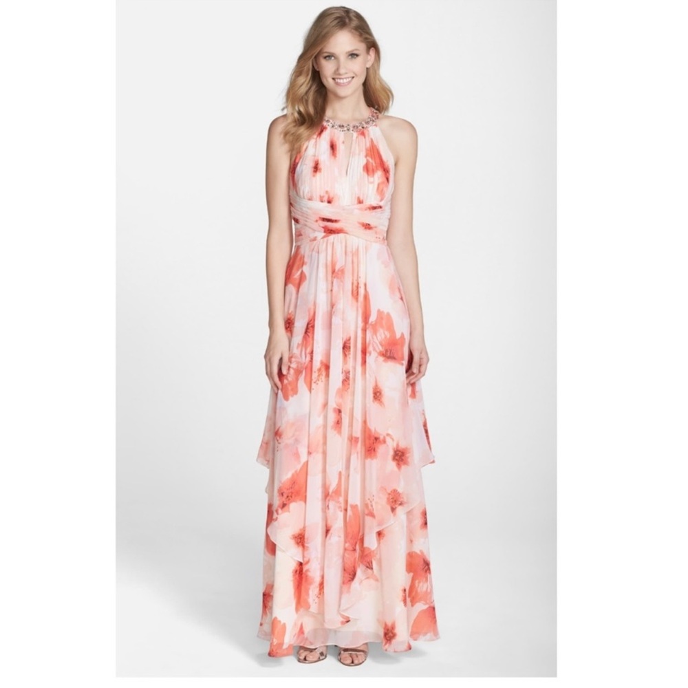 NWT Eliza J Missy Embellished Floral Print Gown Sz 12